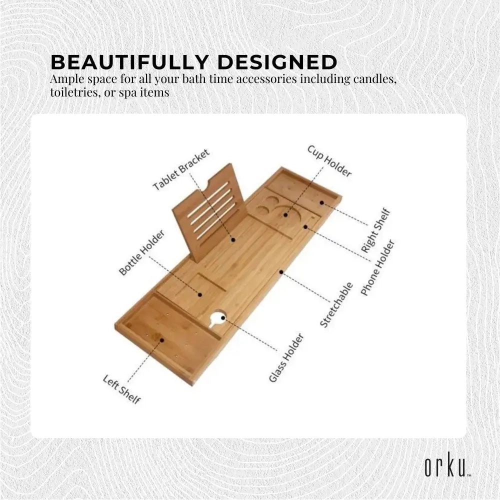 Luxury Adjustable Bamboo Bath Tray Caddy - Spa Book Wine & Accessories Holder - Furniture > Bathroom > Bathtubs