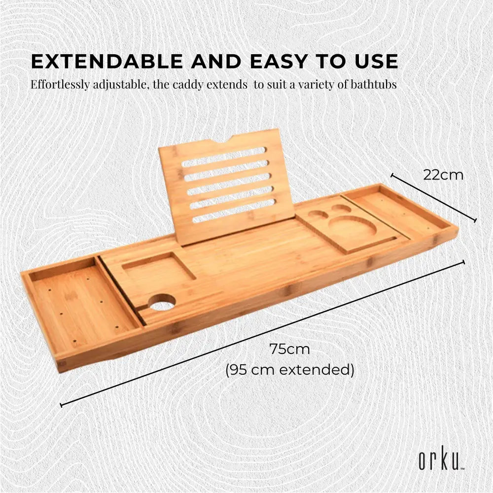 Luxury Adjustable Bamboo Bath Tray Caddy - Spa Book Wine & Accessories Holder - Furniture > Bathroom > Bathtubs