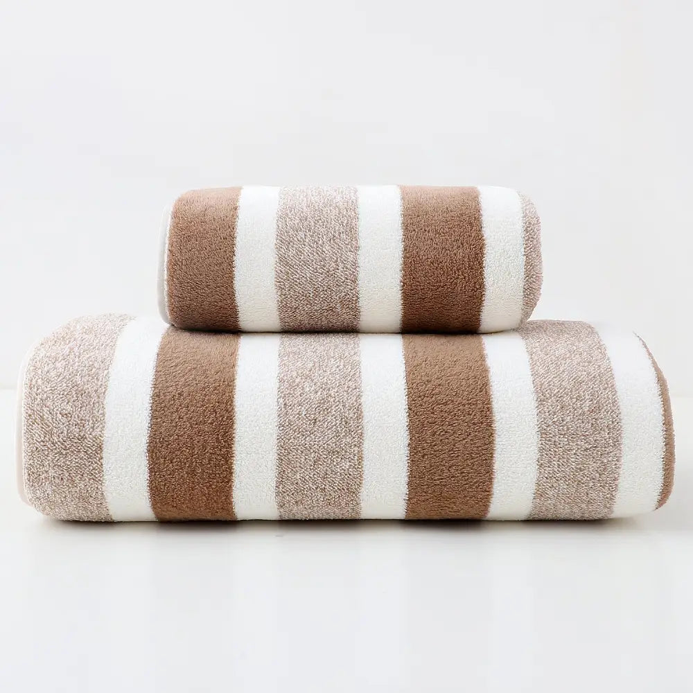 Luxury Cotton Brown Wide Stripe Towel Set - 6 Piece Set (2 Hand Towels 2 Bath Towels 2 Washcloths) Ultra Soft