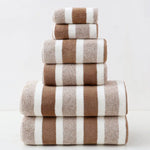 Luxury Cotton Brown Wide Stripe Towel Set - 6 Piece Set (2 Hand Towels 2 Bath Towels 2 Washcloths) Ultra Soft