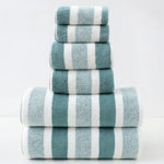 Luxury Cotton Green Wide Stripe Towel Set - 6 Piece Set (2 Hand Towels 2 Bath Towels 2 Washcloths) Ultra Soft