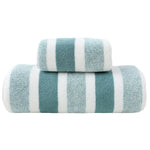 Luxury Cotton Green Wide Stripe Towel Set - 6 Piece Set (2 Hand Towels 2 Bath Towels 2 Washcloths) Ultra Soft