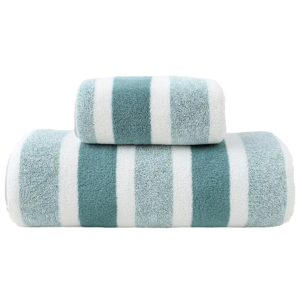 Luxury Cotton Green Wide Stripe Towel Set - 6 Piece Set (2 Hand Towels 2 Bath Towels 2 Washcloths) Ultra Soft
