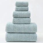 Luxury Cotton Striped Towel Set - 6 Piece Set (2 Hand Towels 2 Bath Towels 2 Washcloths) Ultra Soft and Absorbent