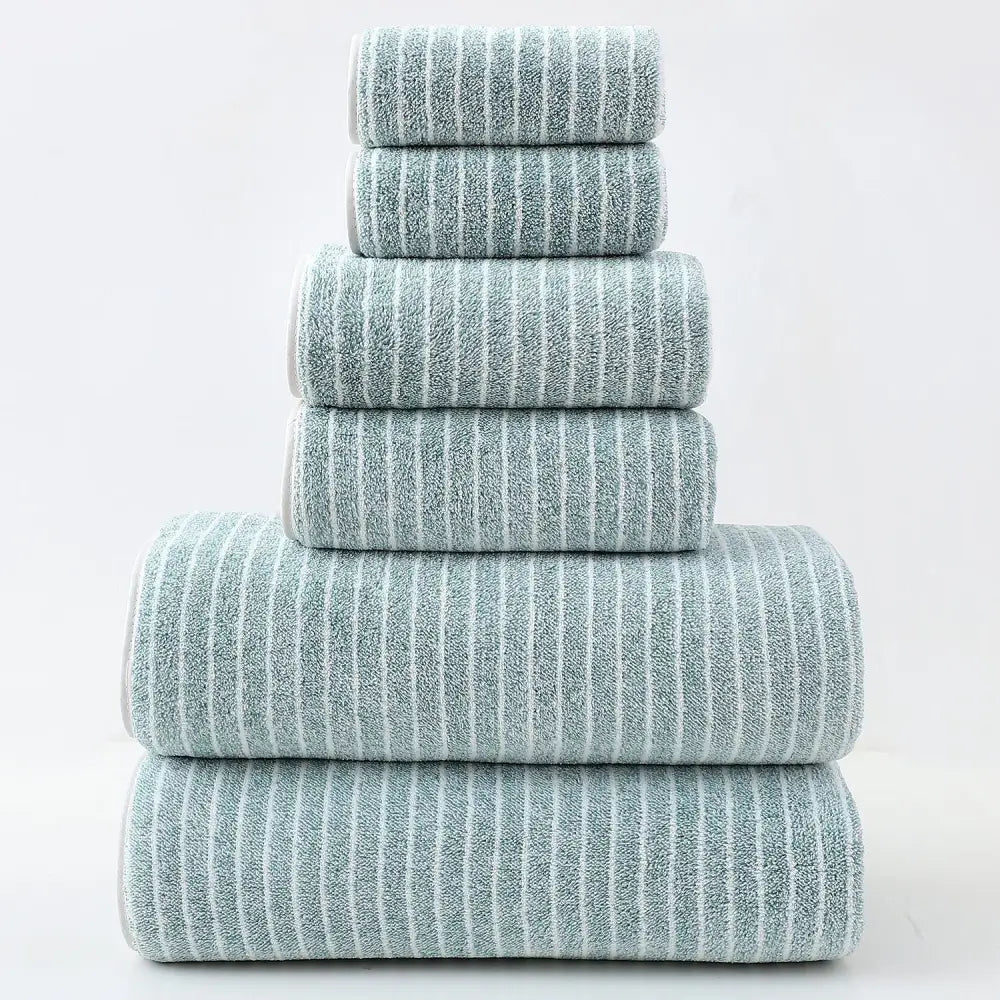 Luxury Cotton Striped Towel Set - 6 Piece Set (2 Hand Towels 2 Bath Towels 2 Washcloths) Ultra Soft and Absorbent