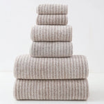 Luxury Cotton Striped Towel Set - 6 Piece Set (2 Hand Towels 2 Bath Towels 2 Washcloths) Ultra Soft and Absorbent