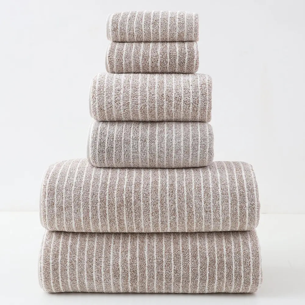 Luxury Cotton Striped Towel Set - 6 Piece Set (2 Hand Towels 2 Bath Towels 2 Washcloths) Ultra Soft and Absorbent