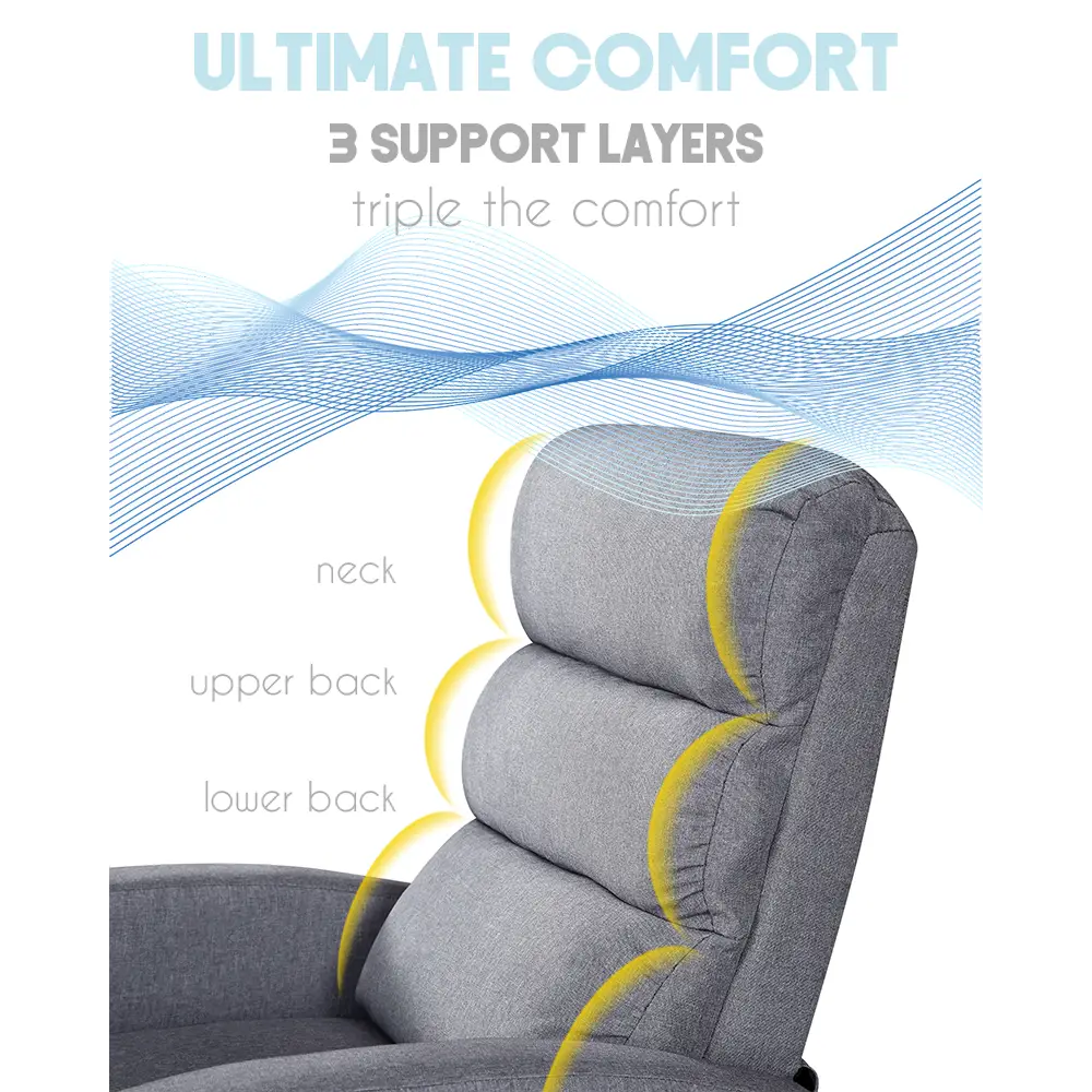 Luxury Fabric Recliner Chair - Grey - Furniture > Bar Stools & Chairs > Arm Chairs & Recliners