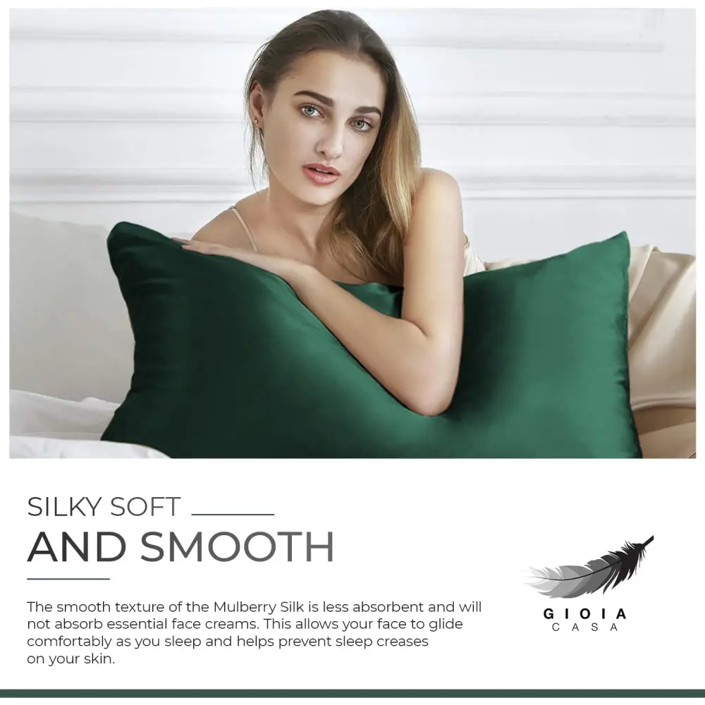 Luxury Pillowcase - 100% Pure Mulberry Silk on Both Sides - Emerald Green - Home & Garden > Bedding > Pillowcases