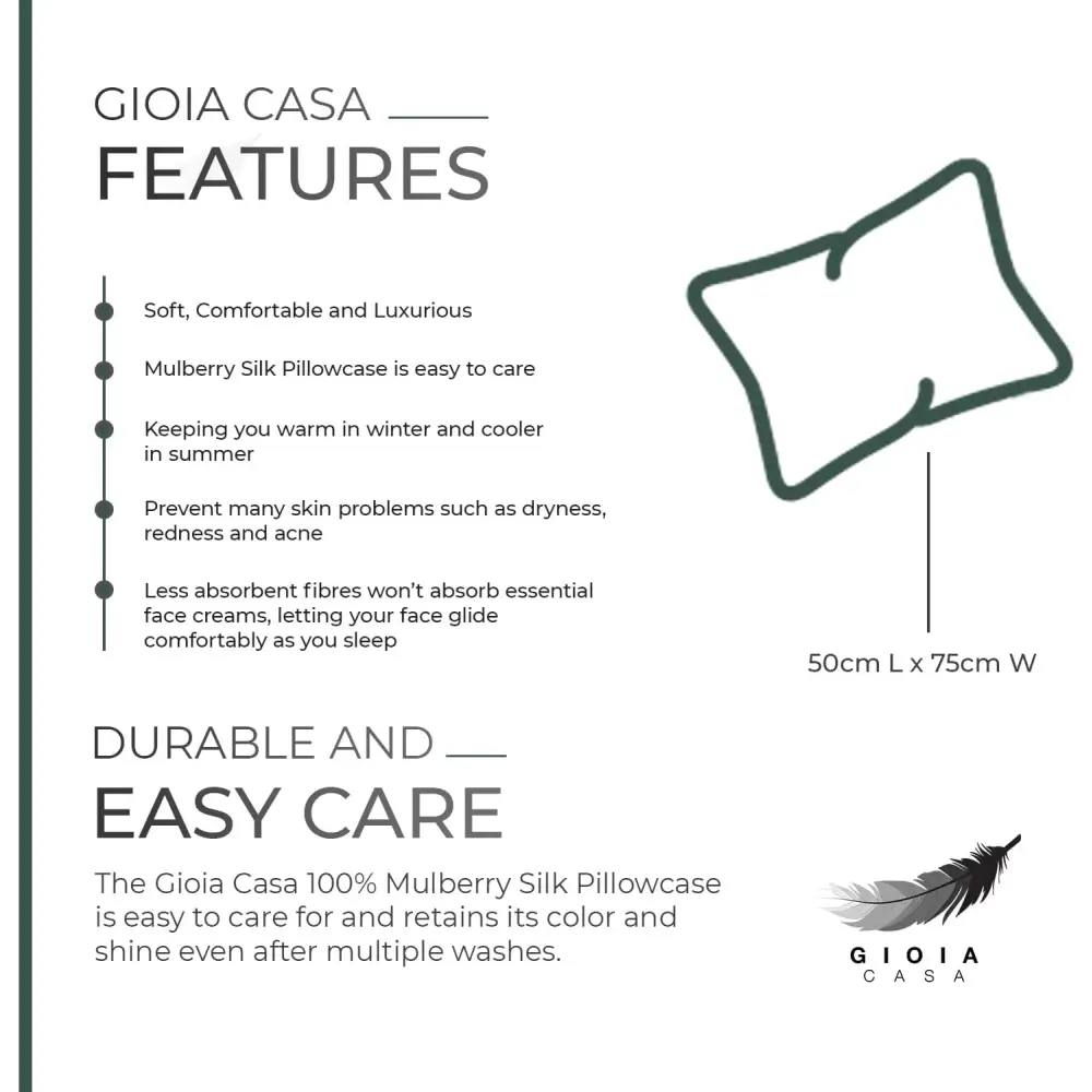 Luxury Pillowcase - 100% Pure Mulberry Silk on Both Sides - Emerald Green - Home & Garden > Bedding > Pillowcases