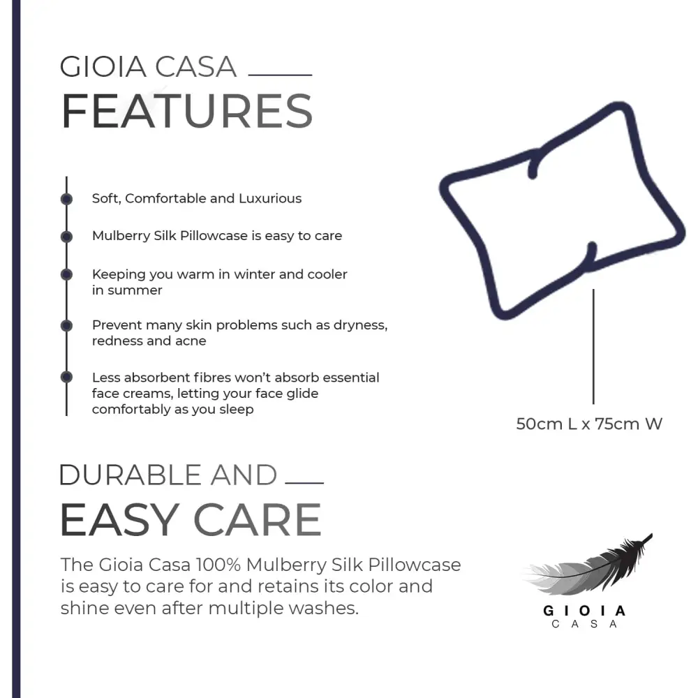 Luxury Pillowcase - 100% Pure Mulberry Silk on Both Sides - Navy - Home & Garden > Bedding > Pillowcases