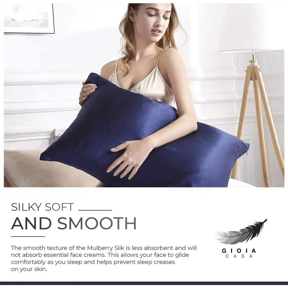 Luxury Pillowcase - 100% Pure Mulberry Silk on Both Sides - Navy - Home & Garden > Bedding > Pillowcases