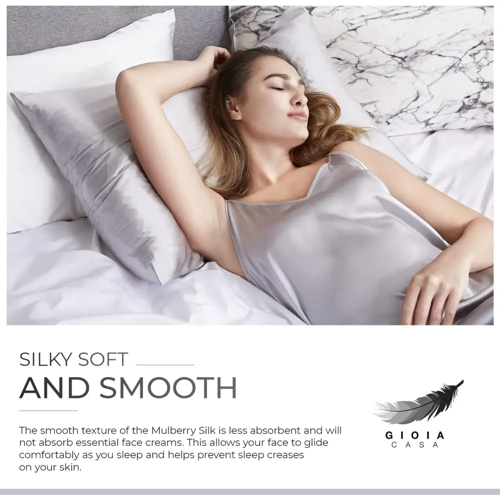 Luxury Pillowcase - 100% Pure Mulberry Silk on Both Sides - Silver - Home & Garden > Bedding > Pillowcases