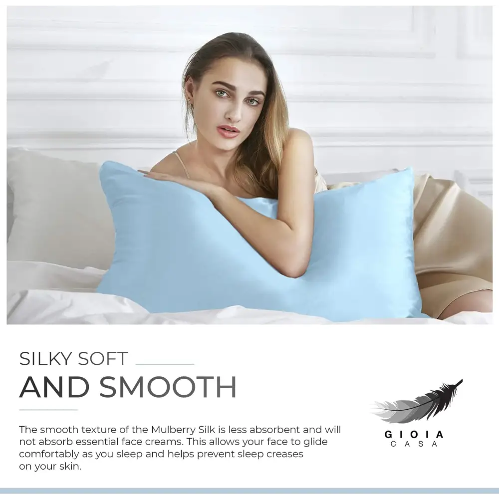 Luxury Pillowcase - 100% Pure Mulberry Silk on Both Sides - Sky Blue - Home & Garden > Bedding > Pillowcases