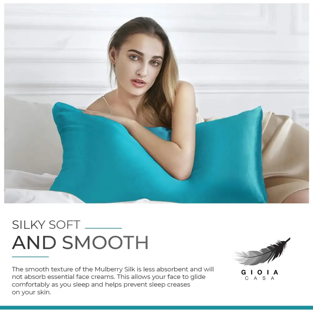 Luxury Pillowcase - 100% Pure Mulberry Silk on Both Sides - Teal - Home & Garden > Bedding > Pillowcases