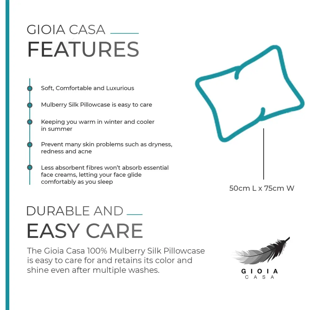 Luxury Pillowcase - 100% Pure Mulberry Silk on Both Sides - Teal - Home & Garden > Bedding > Pillowcases