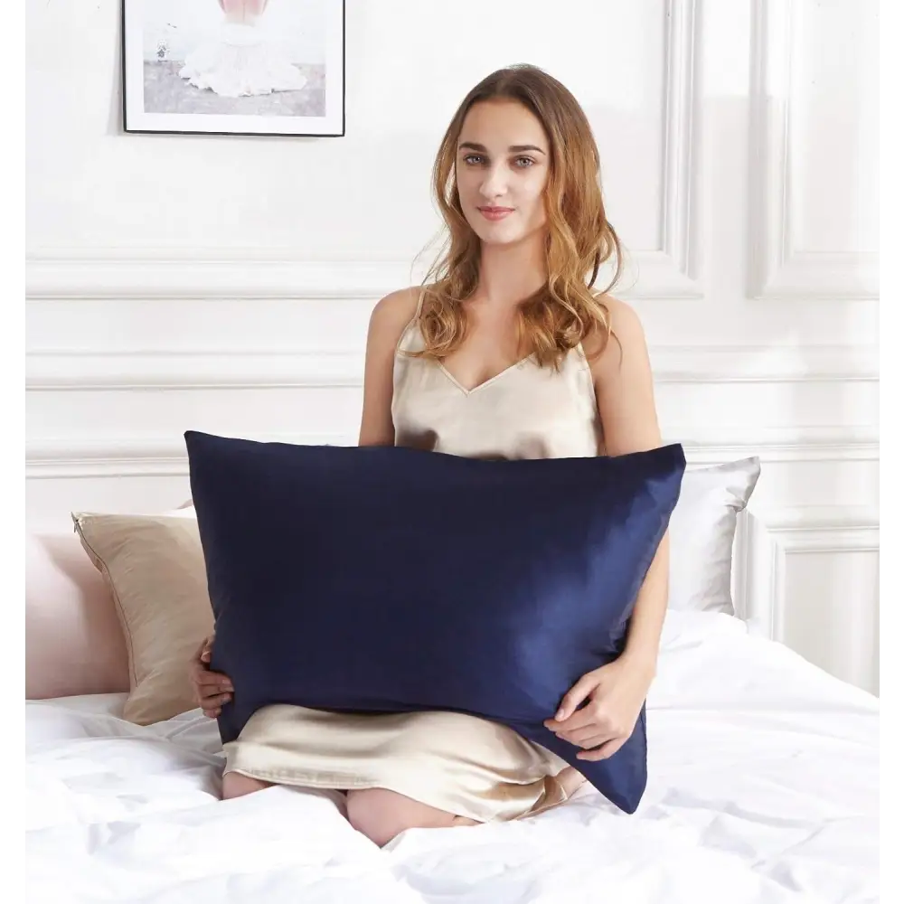 Luxury Pillowcase 2 Pack - 100% Pure Mulberry Silk on Both Sides - Navy Blue - Home & Garden > Bedding > Pillowcases
