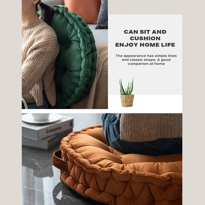 Luxury Round Pouf Tatami Cushion Meditation Floor Mat with Handle - Furniture > Bathroom