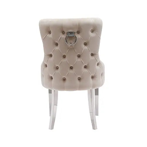 Lyon 2X Dining Chair Beige Velvet STAINLESS Legs - Furniture > Dining