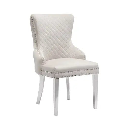 Lyon 2X Dining Chair Beige Velvet STAINLESS Legs - Furniture > Dining