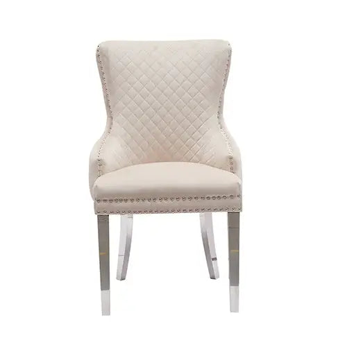 Lyon 2X Dining Chair Beige Velvet STAINLESS Legs - Furniture > Dining