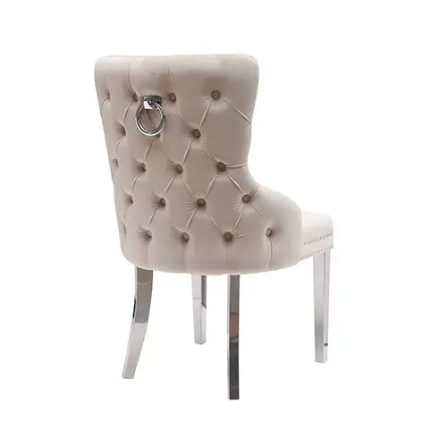 Lyon 2X Dining Chair Beige Velvet STAINLESS Legs - Furniture > Dining