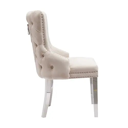 Lyon 2X Dining Chair Beige Velvet STAINLESS Legs - Furniture > Dining