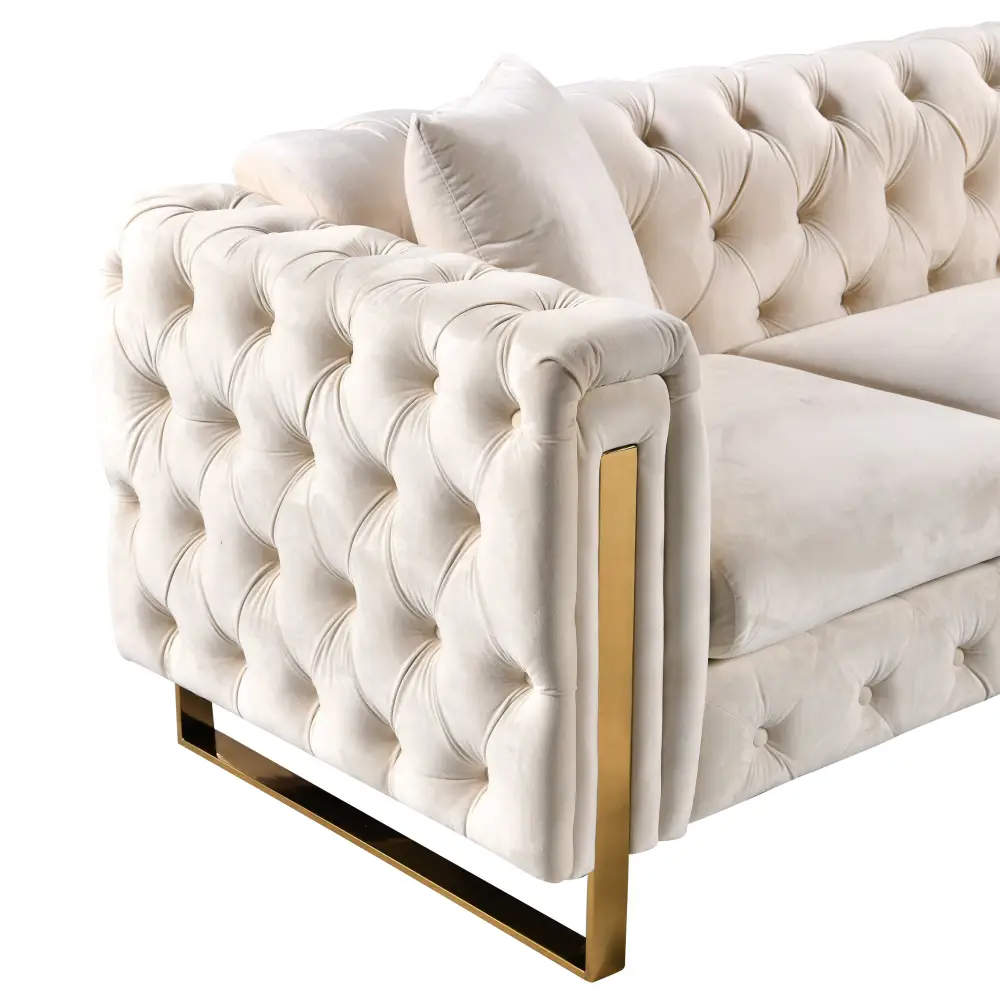 Madeline Range - Beige Velvet - Gold Trims - Furniture > Sofas