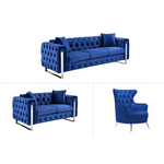 Madeline Range - Blue Velvet - Silver Trims - Furniture > Sofas