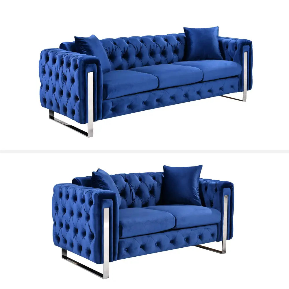Madeline Range - Blue Velvet - Silver Trims - Furniture > Sofas