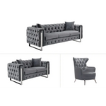 Madeline Range - Dark Grey Velvet 3 + 2 + 1 - Silver Trims - Furniture > Sofas