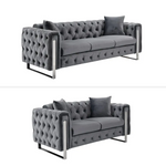 Madeline Range - Dark Grey Velvet 3 + 2 + 1 - Silver Trims - Furniture > Sofas