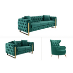 Madeline Range - Green Velvet - Gold Trims - Furniture > Sofas