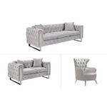 Madeline Range - Light Grey Velvet - Silver Trims - Furniture > Sofas