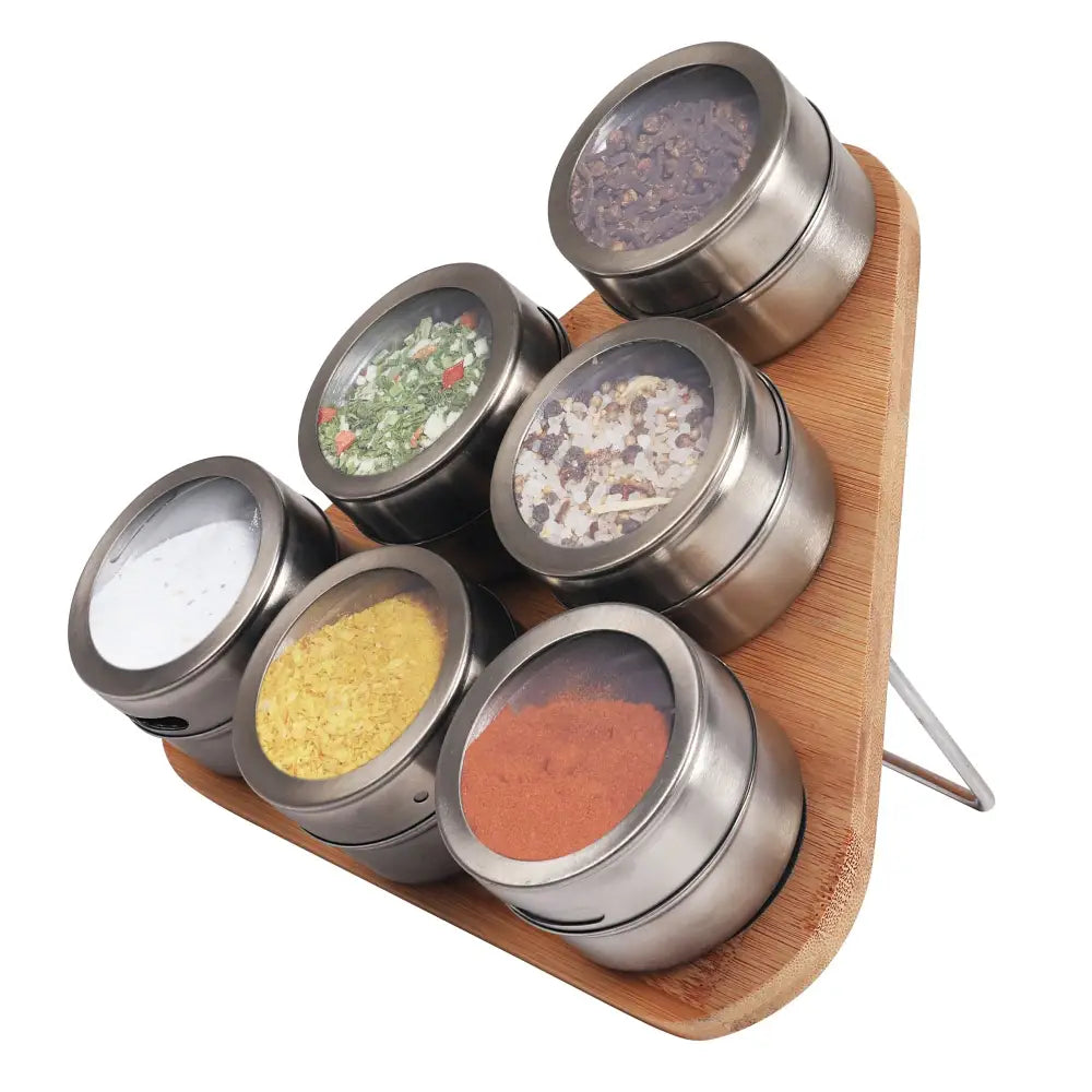 Magnetic Triangular Bamboo Spice Rack & Jars For Kitchen Storage - Furniture > Office > Storage Cabinets