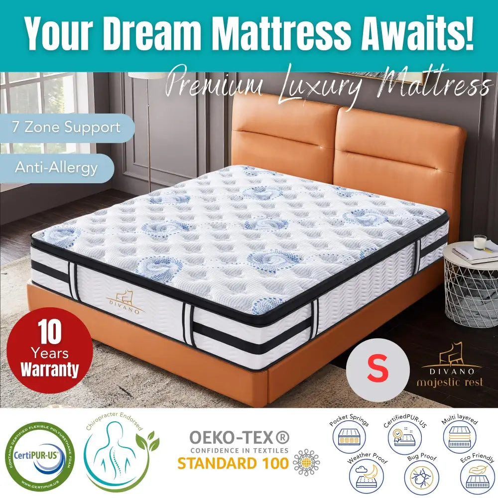 Majestic Rest Single Size 7 Zones Luxury Premium Firm Pocket Spring 34cm Mattress - Furniture > Mattresses