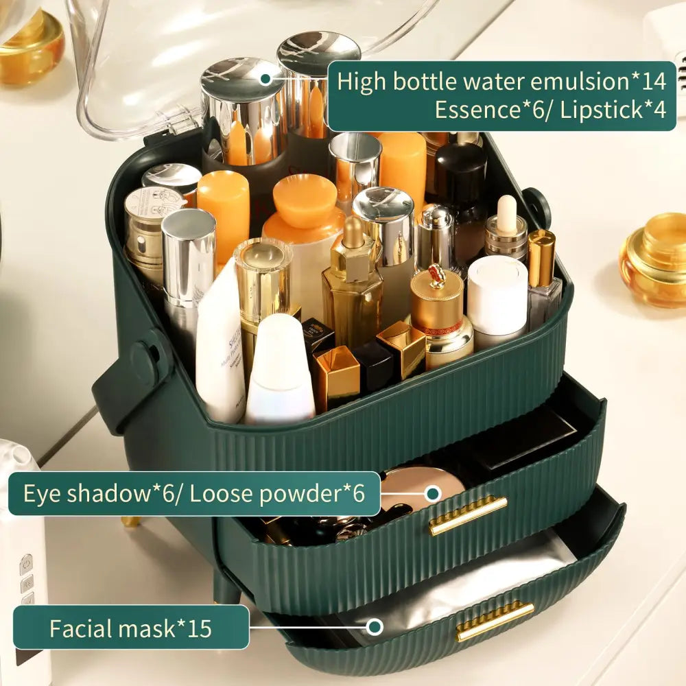 Make up Organizers Storage Vanity Cosmetics Skincare Display Cases Countertop Bathroom Gifts for Women Green - Health &
