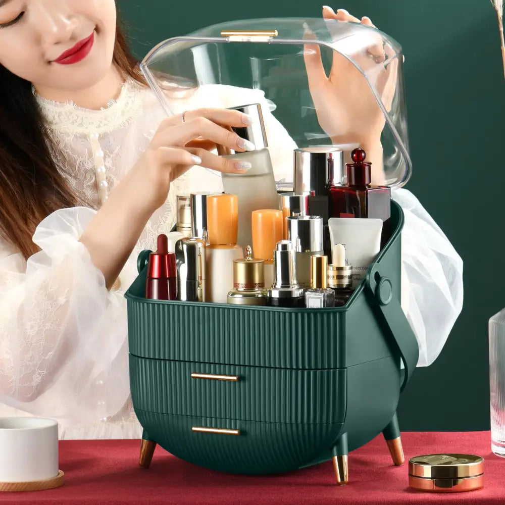 Make up Organizers Storage Vanity Cosmetics Skincare Display Cases Countertop Bathroom Gifts for Women Green - Health &