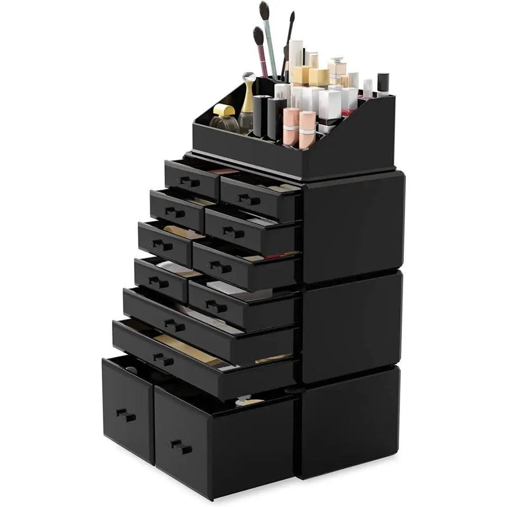 Makeup Cosmetic Organizer Storage with 12 Drawers Display Boxes (Black) - Home & Garden > Storage
