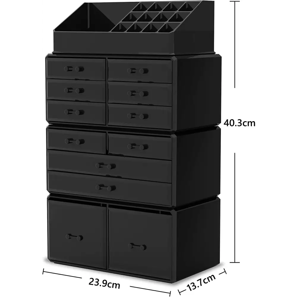 Makeup Cosmetic Organizer Storage with 12 Drawers Display Boxes (Black) - Home & Garden > Storage