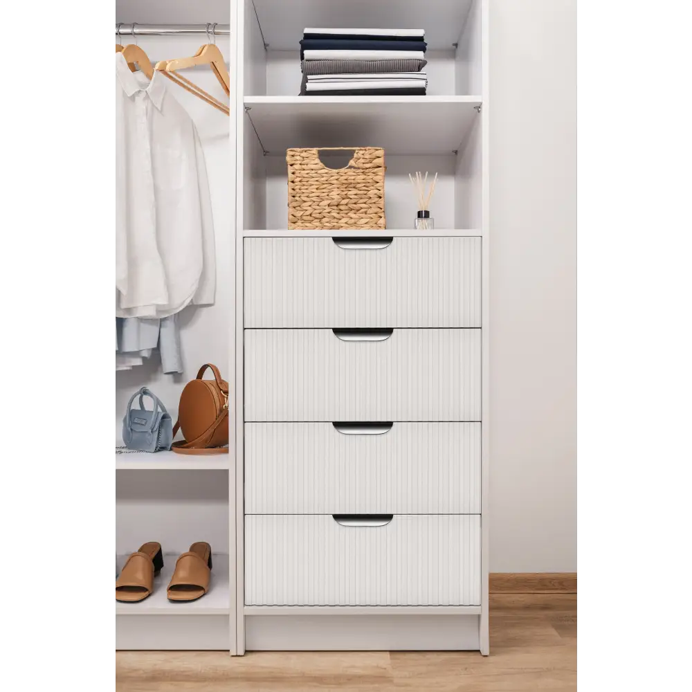 MALMO 3 SHELF 4 DRAWER WALK IN WARDROBE - WHITE - FLUTED - PULL BLACK - Home & Garden > Storage > Clothing & Wardrobe