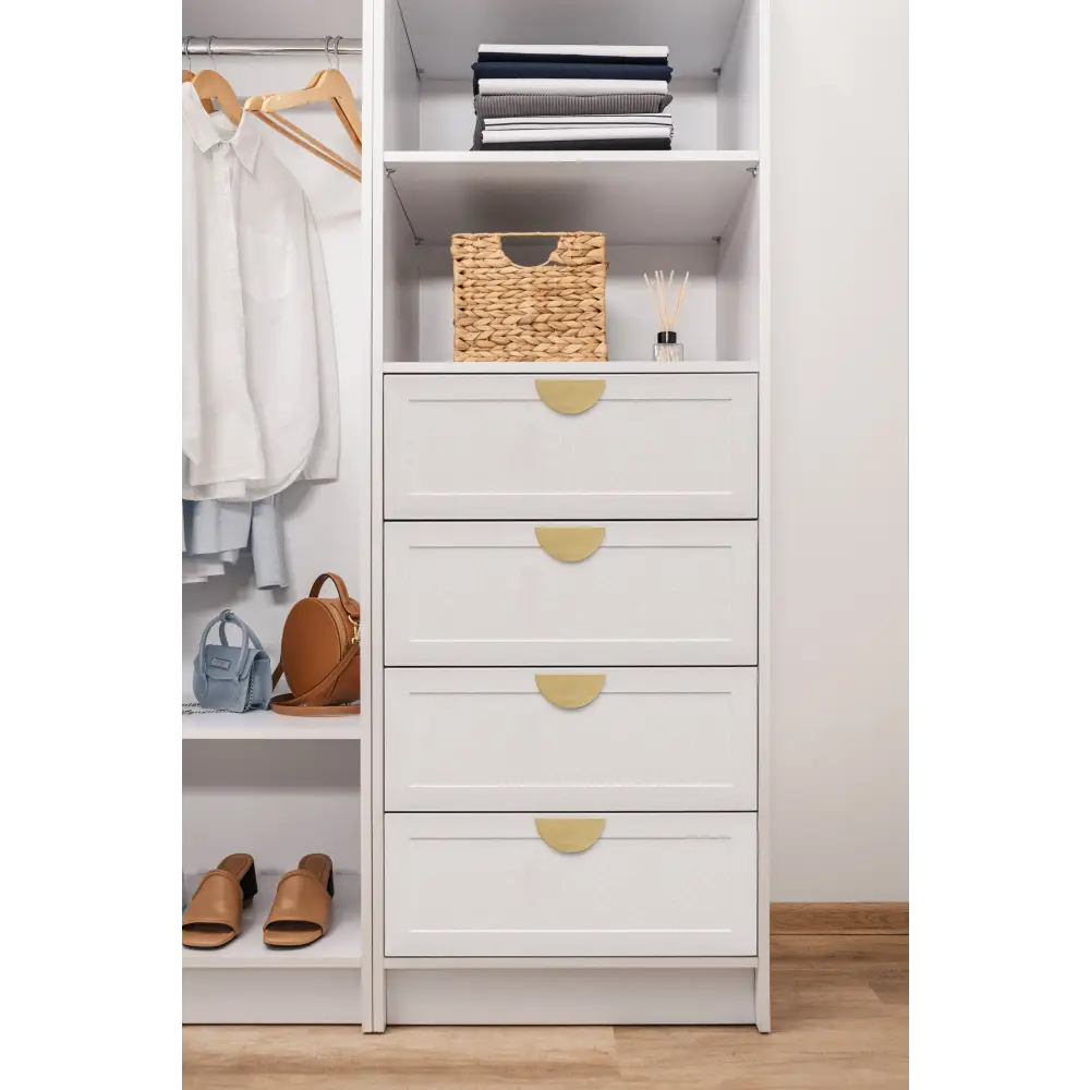MALMO 3 SHELF 4 DRAWER WALK IN WARDROBE - WHITE - HAMPTONS - HALF MOON BRASS - Home & Garden > Storage > Clothing &