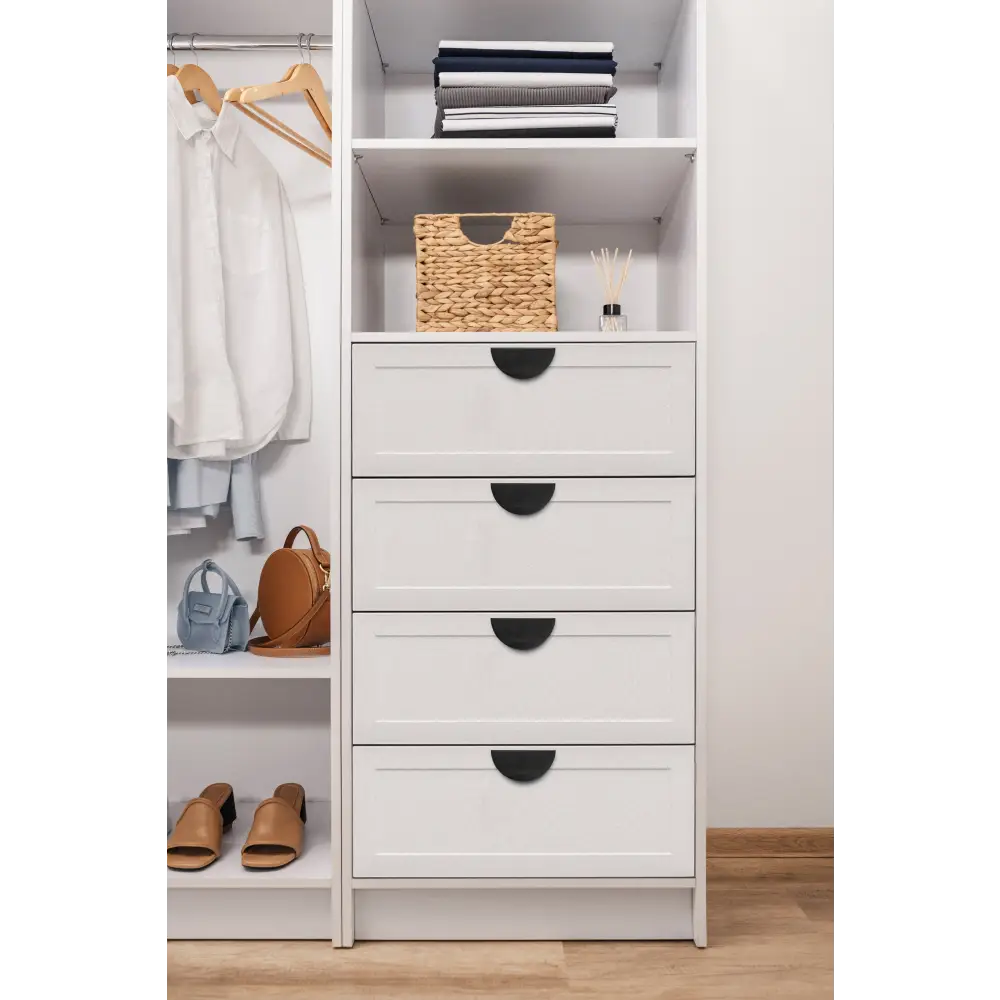 MALMO 3 SHELF 4 DRAWER WALK IN WARDROBE - WHITE - HAMPTONS - HALF MOON BLACK - Home & Garden > Storage > Clothing &