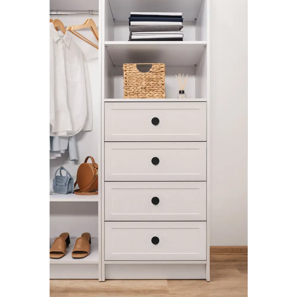MALMO 3 SHELF 4 DRAWER WALK IN WARDROBE - WHITE - HAMPTONS - ROUND BLACK - Home & Garden > Storage > Clothing &