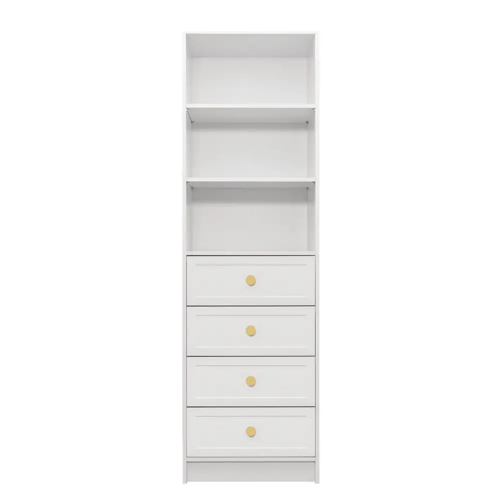 MALMO 3 SHELF 4 DRAWER WALK IN WARDROBE - WHITE - HAMPTONS - ROUND BRASS - Home & Garden > Storage > Clothing &