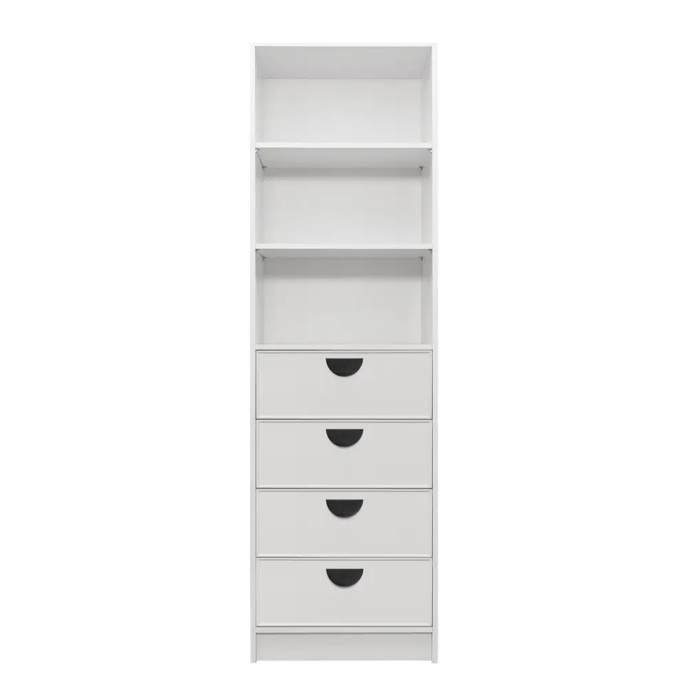 MALMO 3 SHELF 4 DRAWER WALK IN WARDROBE - WHITE - SLIM - HALF MOON BLACK - Home & Garden > Storage > Clothing &