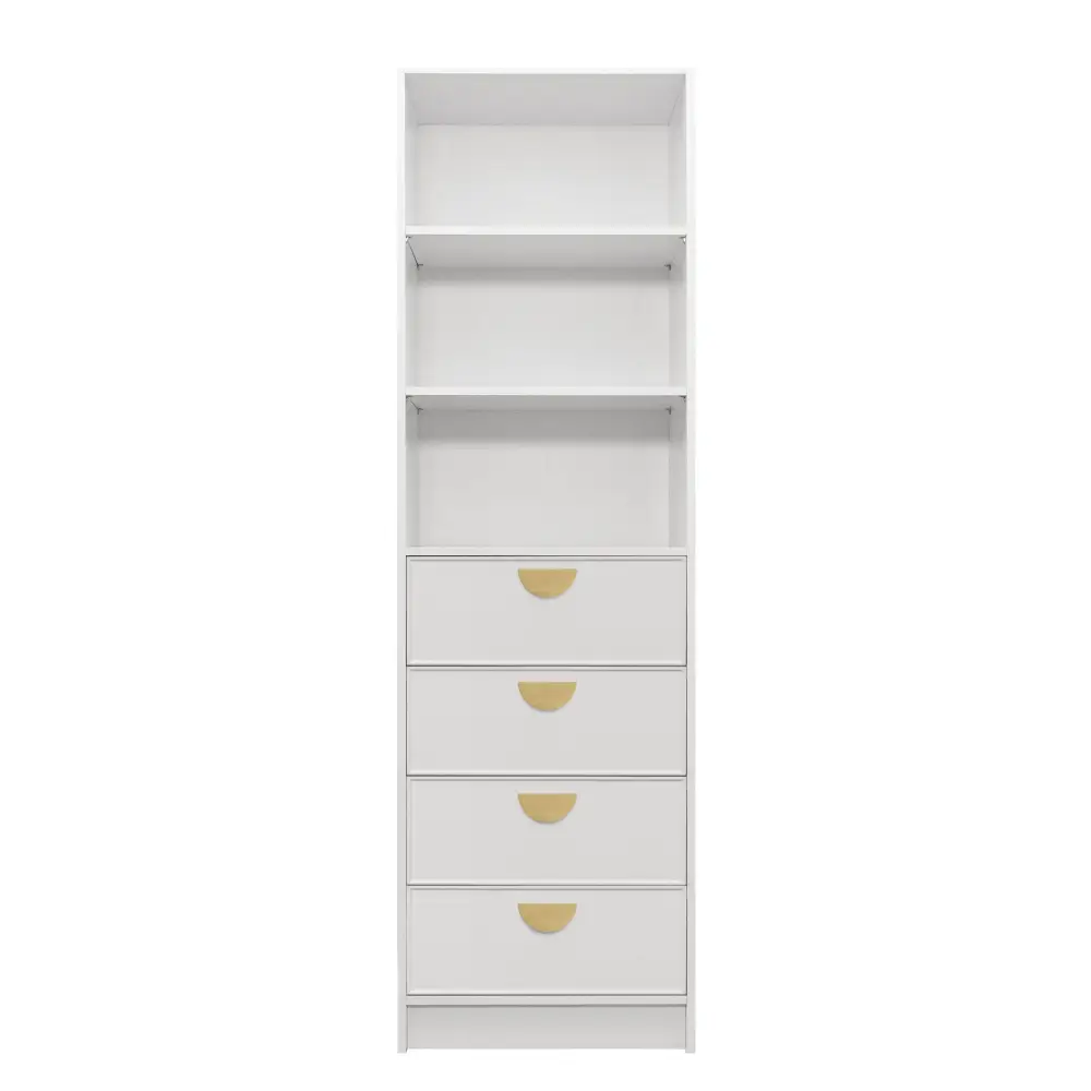 MALMO 3 SHELF 4 DRAWER WALK IN WARDROBE - WHITE - SLIM - HALF MOON BRASS - Home & Garden > Storage > Clothing &