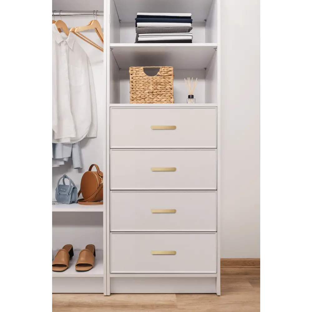 MALMO 3 SHELF 4 DRAWER WALK IN WARDROBE - WHITE - SLIM - OVAL BRASS - Home & Garden > Storage > Clothing & Wardrobe
