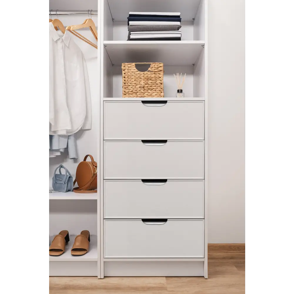 MALMO 3 SHELF 4 DRAWER WALK IN WARDROBE - WHITE - SLIM - PULL BLACK - Home & Garden > Storage > Clothing & Wardrobe