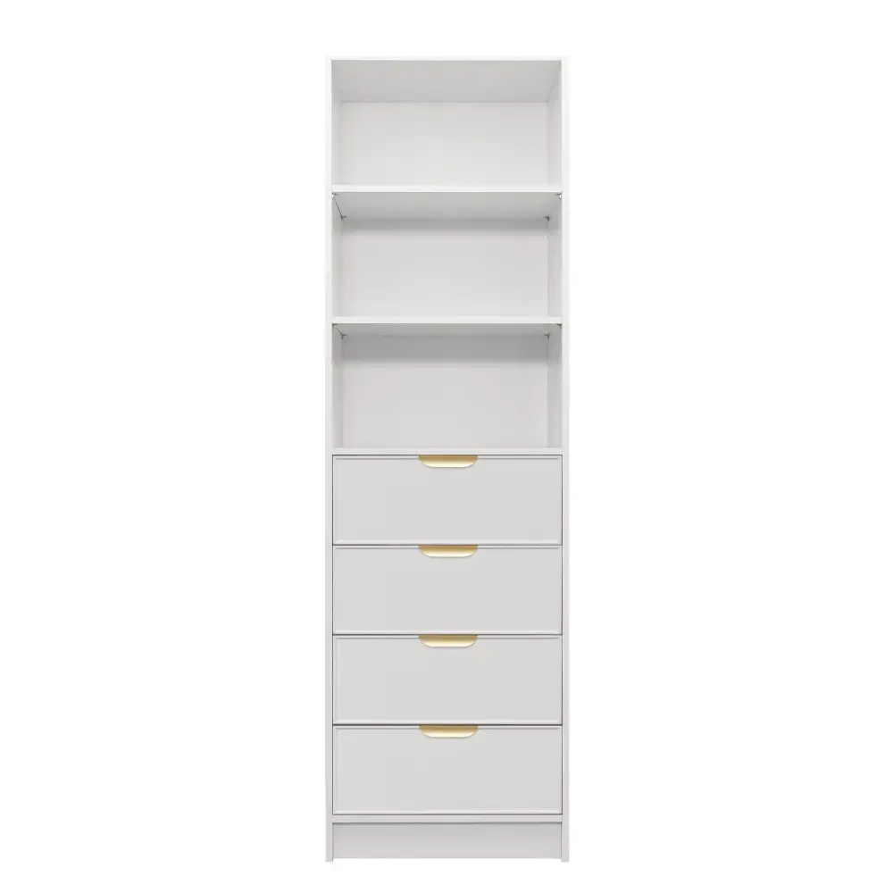 MALMO 3 SHELF 4 DRAWER WALK IN WARDROBE - WHITE - SLIM - PULL BRASS - Home & Garden > Storage > Clothing & Wardrobe